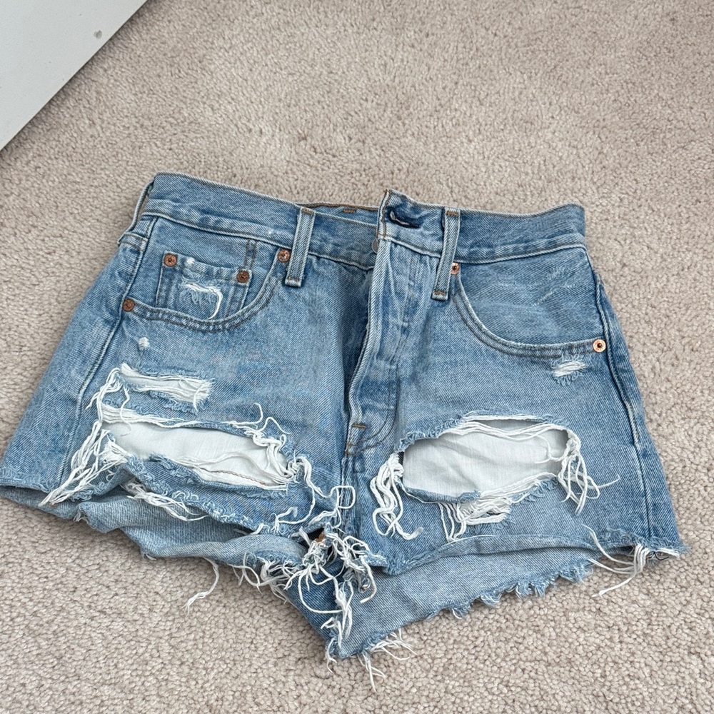 Levi's Blue Distressed Jean Shorts